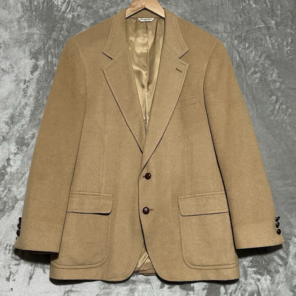 Vintage Barrister 100% Camel Hair Blazer Mens 44R Tan Union‎ Made USA Sport Coat